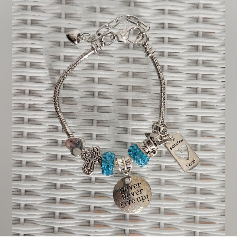 Silver and Blue Charm Bracelet with Snake Chain
